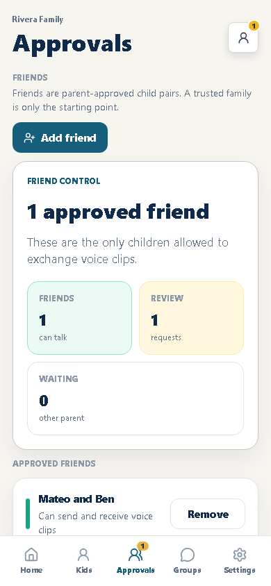 talkiwalk parent approval screen